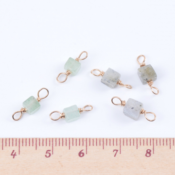 天然石チャーム 天然石コネクターチャーム スクエア型 2カン付き 5×13mm ゴールド（6ヶ）