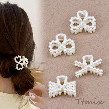 アクリルバンスクリップ ヘアアクセサリー パール風 3×4cm（6個セット）