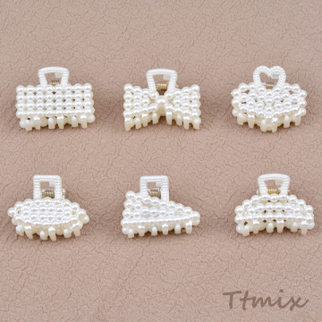 アクリルバンスクリップ ヘアアクセサリー パール風 3×4cm（6個セット）