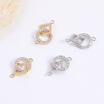 ジルコニアチャーム コネクターチャーム ラウンド＆ ひし形 2カン付き 9×16mm（1ヶ）