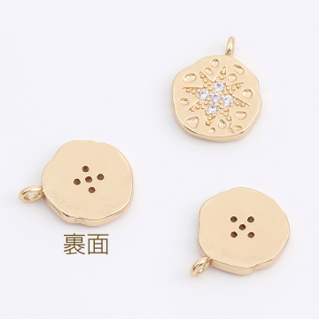 ジルコニアチャーム 不規則ラウンド カン付き 11×13.5mm ゴールド（2ヶ）