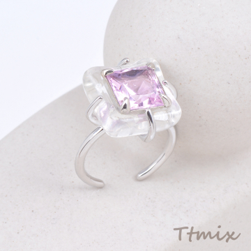 デザインリング 指輪 スクエア型 幅約17mm ピンク（1ヶ）