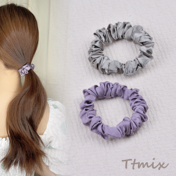 シュシュ ヘアアクセサリー 6.5cm グレー＆パープル（2個セット）