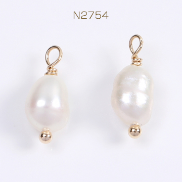 高品質淡水パールチャーム めがね留め 不規則ライス カン付き 6-7mm（6ヶ）