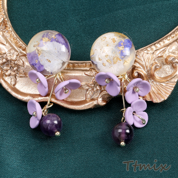 デザインピアス フラワー 15×43mm パープル（1ペア）