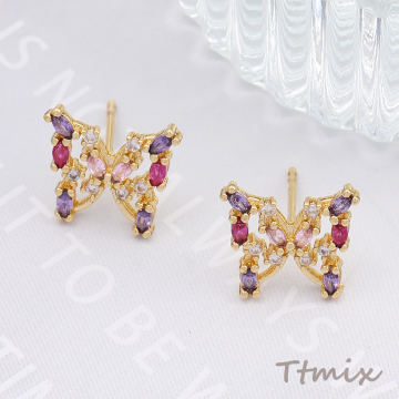 高品質ジルコニアピアス デザインピアス 蝶 12×13mm ゴールド（1ペア）