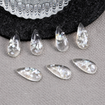 レジン調貼付けパーツ 樹脂製 カボション デコパーツ シェルパウダー入り しずく型 8.5×17mm（8ヶ）