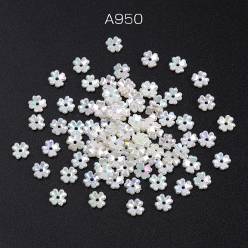 アクリルパーツ フラワー 穴あり 6mm ホワイト オーロラカラー（30ヶ）