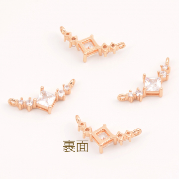 高品質ジルコニアチャーム コネクターチャーム ひし形 2カン付き 10×21mm ゴールド（2ヶ）