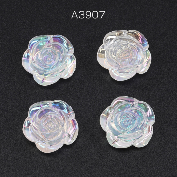 貼付けパーツ アクリル貼付けパーツ アクリルカボション フラワー 穴あり 23mm パール調 オーロラカラー（15ヶ）