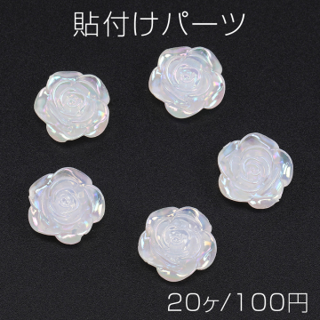 貼付けパーツ アクリル貼付けパーツ アクリルカボション フラワー 穴あり 18mm パール調 オーロラカラー（20ヶ）