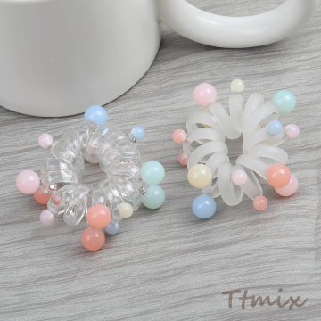 スプリングヘアゴム ヘアアクセサリー 5cm パール付き（2個セット）