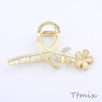 バンスクリップ メタルヘアクリップ  フラワー付き ゴールド（1ヶ）