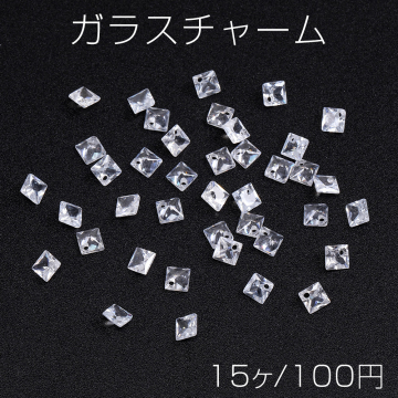 ガラスチャーム スクエア型 Vカット 1穴 4×4mm クリスタル（15ヶ）