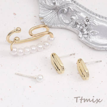 パール付きイヤーカフ＆デザインピアス＆パールピアス（1セット）