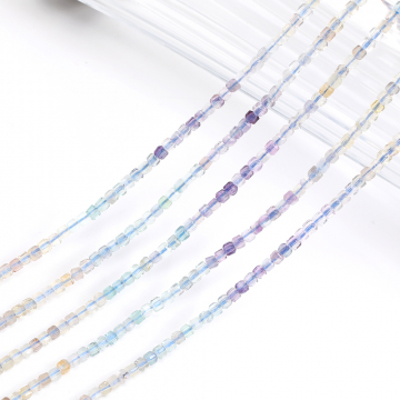 天然石ビーズ パープルアクアマリン グラデーションカラー キューブ多面カット 2×2mm 1連(約170ヶ)