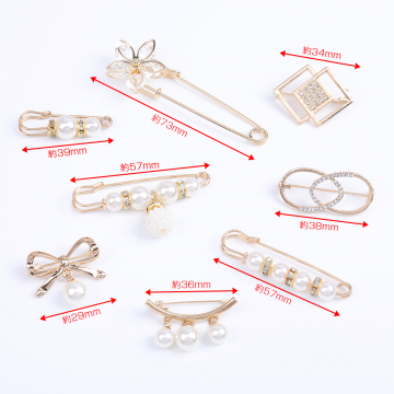 デザインカブトピン カブトピンセット 兜ピンブローチ 服飾留め金具 パール調デザイン ゴールド（8個セット）