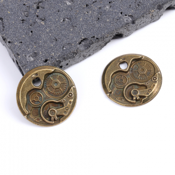 メタルチャーム 歯車 時計 24.5mm 真鍮古美（10ヶ）