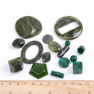 アクリルパーツ アクリルビーズ アクリルチャーム ミックス グリーン（30g）