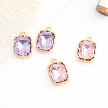 ガラスストーンチャーム 長方形型 10×16mm ゴールド（6ヶ）