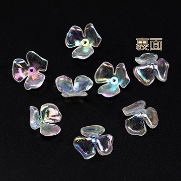 アクリル花座 三弁花 穴あり 21×22mm オーロラカラー（10ヶ）