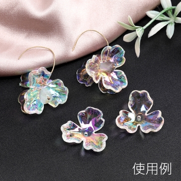 アクリルパーツ フラワー 3弁花 穴あり 26×26mm オーロラクリア（4ヶ）