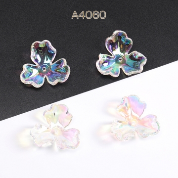 アクリルパーツ フラワー 3弁花 穴あり 26×26mm オーロラクリア（4ヶ）