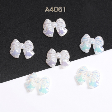 貼付けパーツ アクリル貼付けパーツ アクリルカボション リボン 15×18mm オーロラアイボリー（10ヶ）