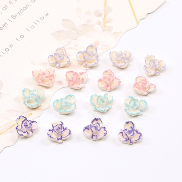 樹脂貼付けパーツ 樹脂カボション フラワー 10mm オーロラカラー（30ヶ）
