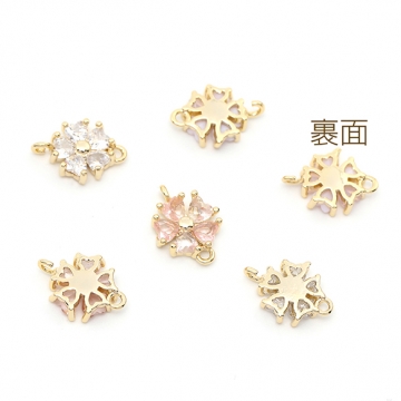 色褪せにくい14KGPゴールドメッキ 高品質ジルコニアチャーム 天然石チャーム コネクターチャーム フラワー 2カン 9×11.5mm（1ヶ）