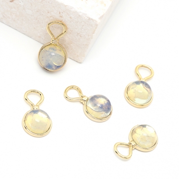 色褪せにくい14KGPゴールドメッキ 高品質フレームガラスチャーム 天然石チャーム ラウンド 1カン 9×16.5mm（1ヶ）