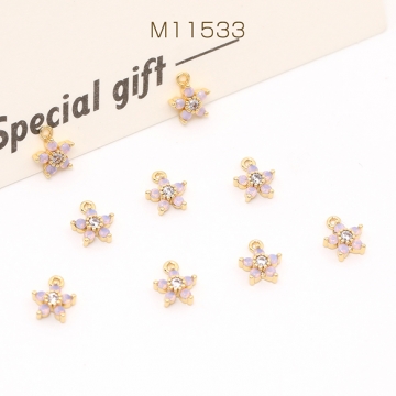 色褪せにくい14KGPゴールドメッキ 高品質ジルコニアチャーム フラワー 桜 1カン 5.5×7mm（1ヶ）