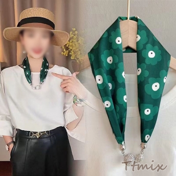 スカーフ マグネット式スカーフ シルク風スカーフ シルクタッチ ヘアバンド ワンタッチスカーフ おしゃれ かわいい（1ケ）