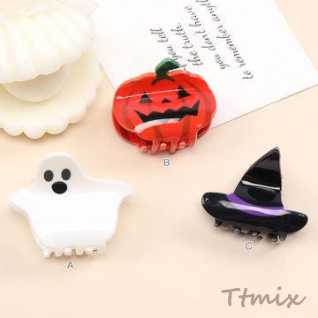 バンスクリップ アクリルヘアクリップ ハロウィン 幽霊 パンプキン 魔女の帽子