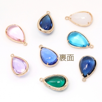 フレームガラスチャーム しずく型 カン付き ゴールド 14×22mm（2ヶ）