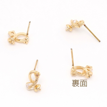 デザインピアス ジルコニア付き 芯立丸皿付き 6.5×10mm ゴールド（2ヶ）