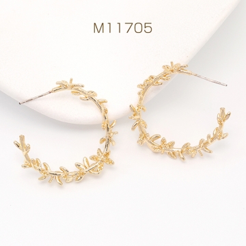 デザインピアス Cフープ リーフ＆芯立付き 32×33mm ゴールド（2ヶ）