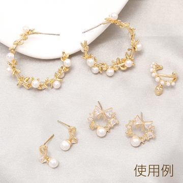 デザインピアス Cフープ リーフ＆芯立付き 32×33mm ゴールド（2ヶ）