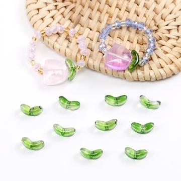 ガラスビーズ チューリップのリーフ 7×15mm グリーン（20ヶ）