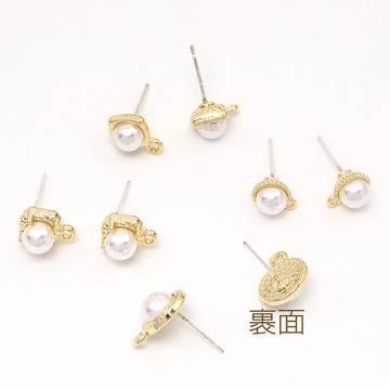 デザインピアス パール付きピアス 1カン ゴールド