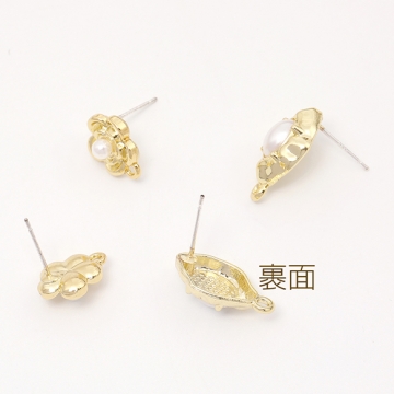 デザインピアス パール付きピアス フラワー 不規則ひし形 1カン ゴールド