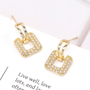 デザインピアス ジルコニアピアス スクエア型 12×19mm