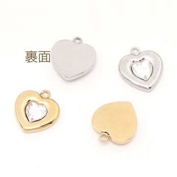 色褪せないステンレス製チャーム ハート型チャーム 高品質立体ハートチャーム カン付き 13×15mm（1ヶ）