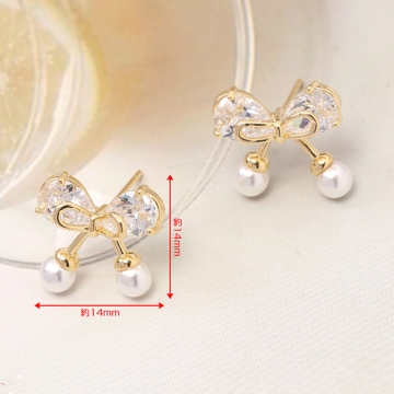 リボンパールピアス レディースピアス おしゃれピアス トレンドピアス 14×14mm