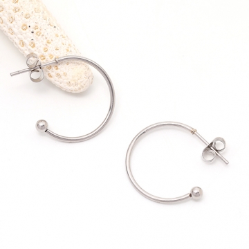 ハーフフープピアス ステンレス製 ピアス金具 シルバーカラー 1×20mm（2ヶ）