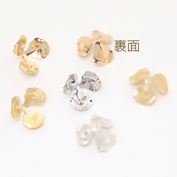 メタルフラワーパーツ ビーズキャップ 花座 座金 三弁花 中心通し穴あり 18mm（6ヶ）