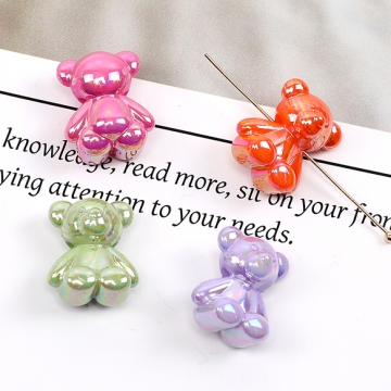 アクリルビーズ テディーベア  横穴 オーロラ加工 ミックスカラー 15.5×18.5mm（8ヶ）