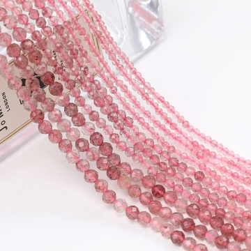 天然石ビーズ 連売り ストロベリークォーツ ラウンドカット 通し穴あり 3mm 1連(約125ヶ)