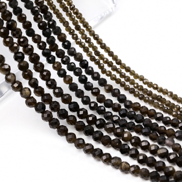 天然石ビーズ 連売り ゴールドオブシディアン ラウンドカット 通し穴あり 3mm 1連(約115ヶ)