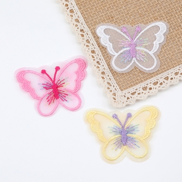 刺繍パーツ 蝶モチーフ 立体刺繍パーツ 手芸刺繍レースパーツ 4×5cm（6ヶ）